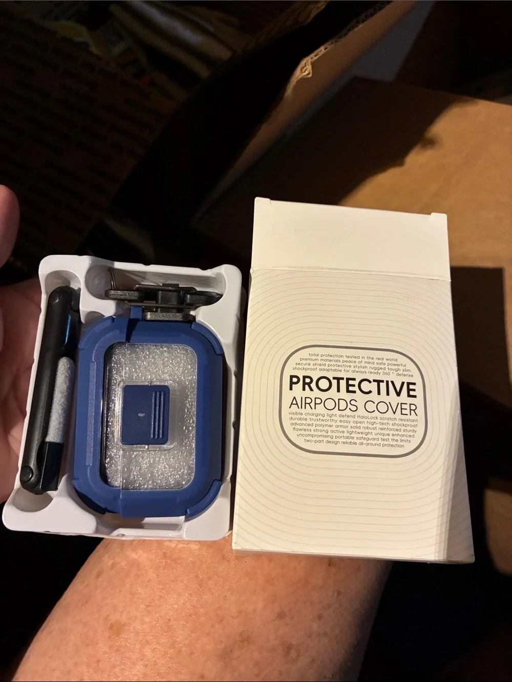 Protective Blue AirPods Cover with Carabiner